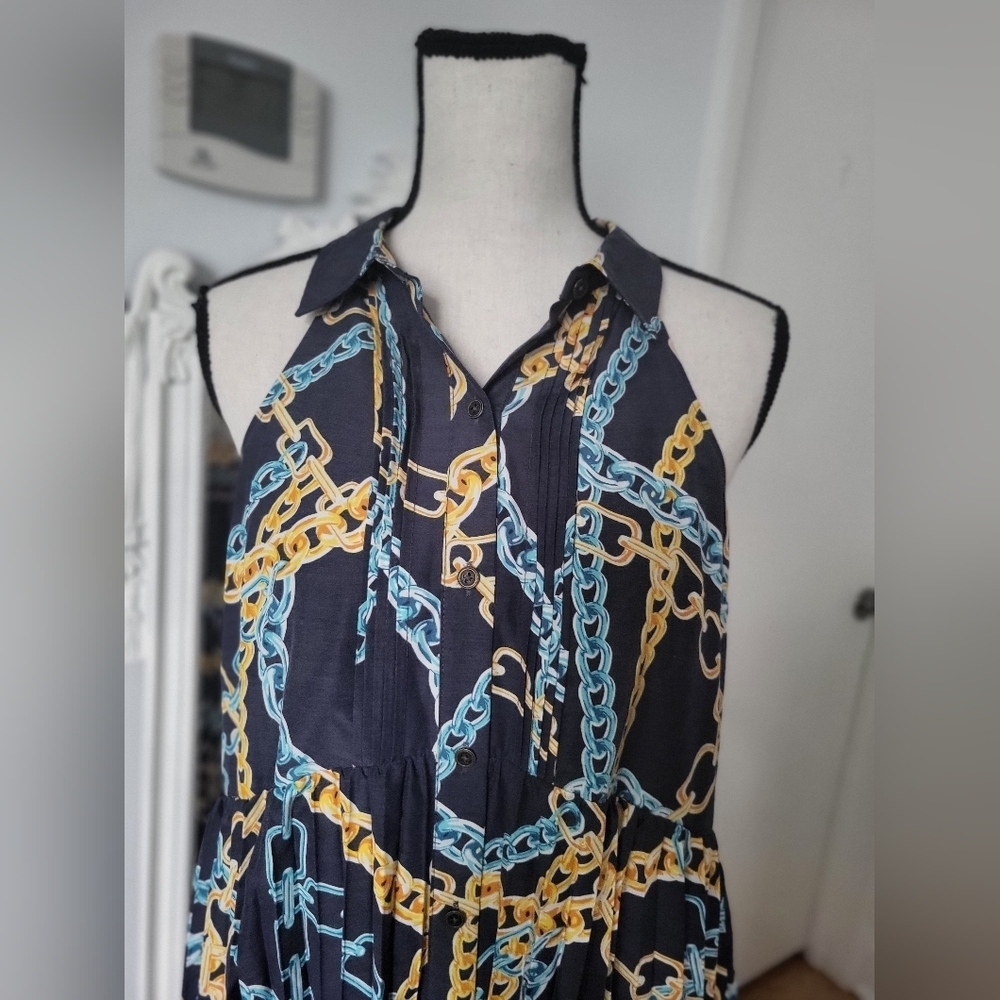 Anthropologie Navy and Gold Chain Midi Dress - Picture 2 of 8